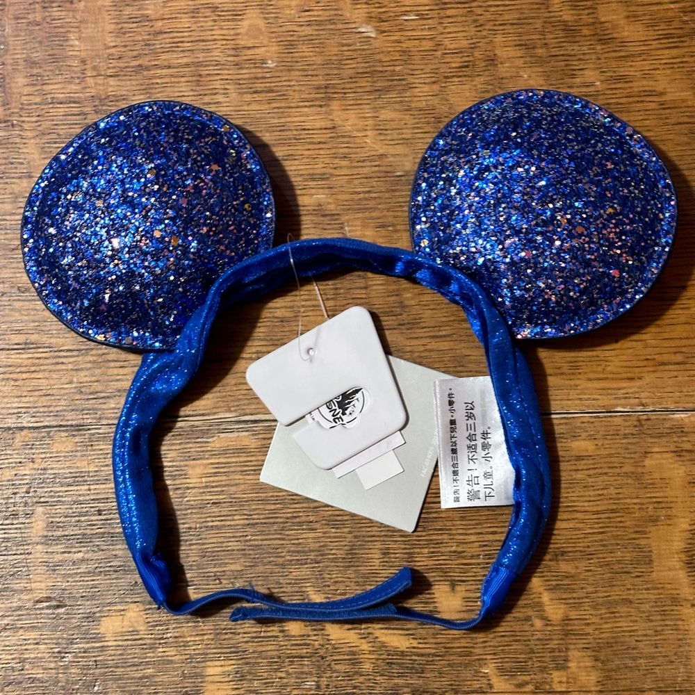 DISNEY‎ MICKEY EARS HEADBAND YOUTH SIZE SOFT HEAD BAND ROYAL BLUE GLITTER NWT